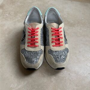 Dolce Vita Beige and Silver Glitter Sneakers